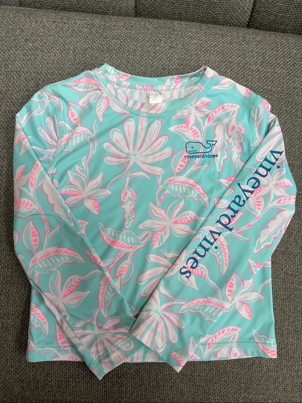 Vineyard Vines Aqua, Pink & White Floral Kids Rash Guard